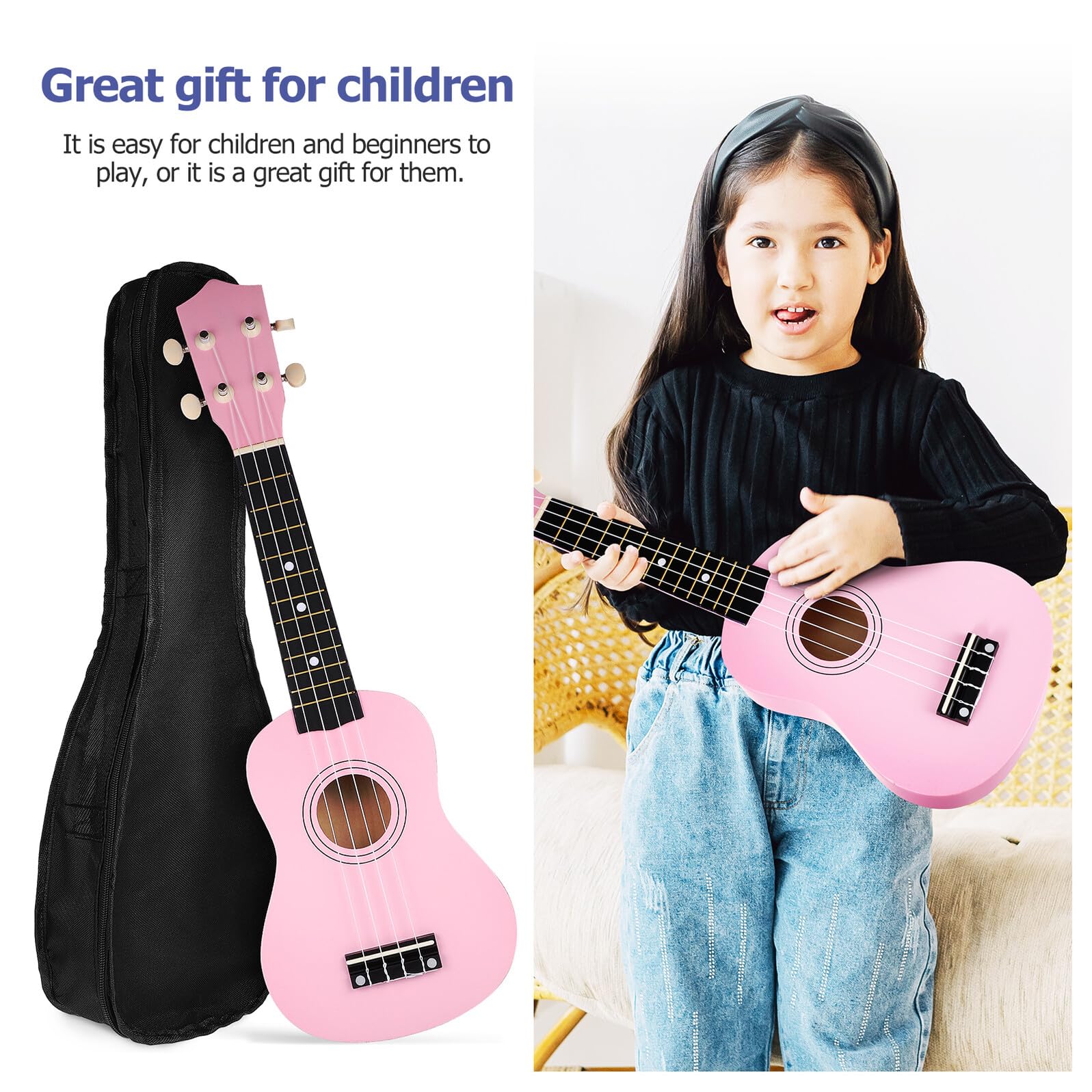 Ukelele Soprano Cuerdas de Repuesto con Bolsa de Almacenamiento de 21 Pulgadas Diseño Ligero de Madera de Basswood Fácil de Tocar para Niños y Adultos