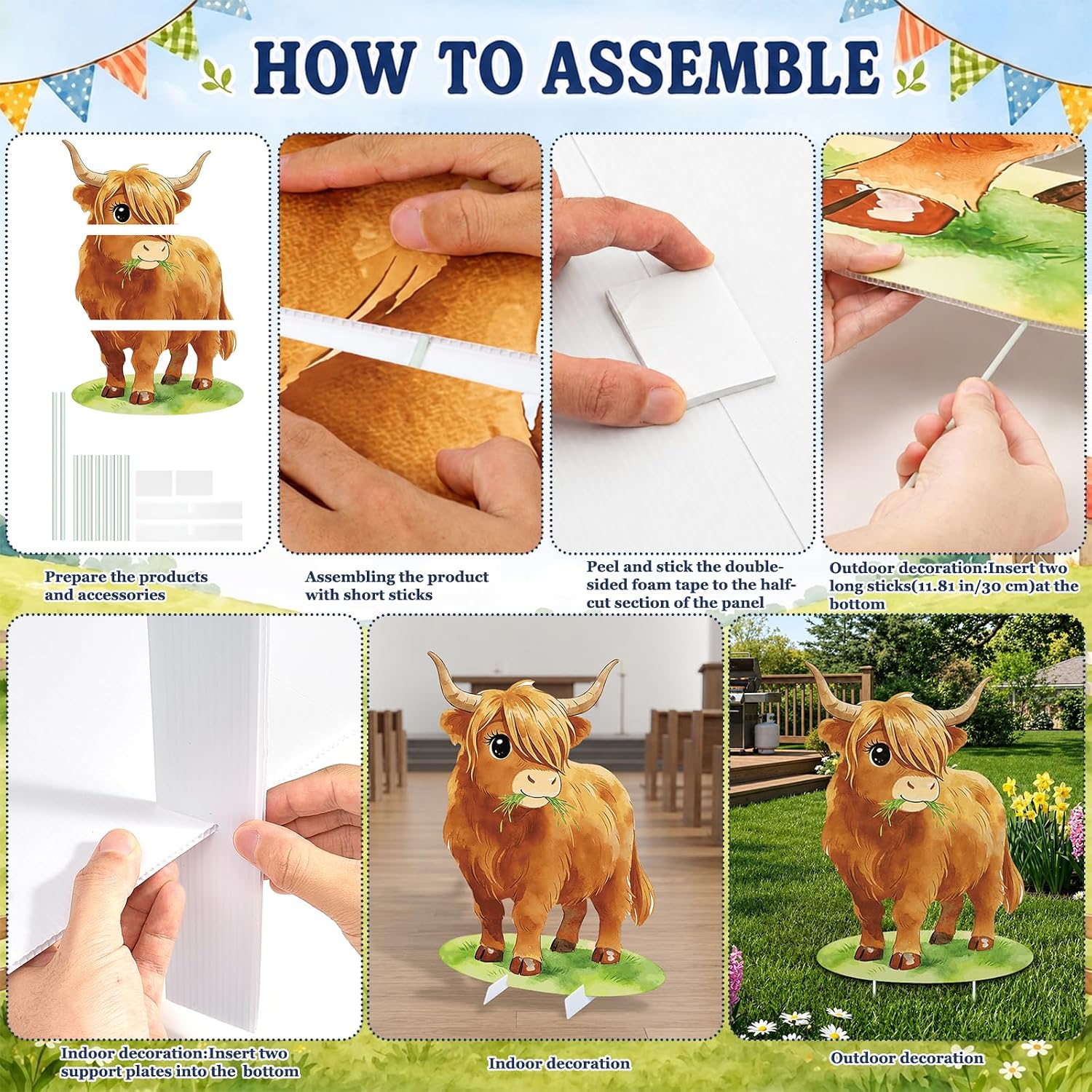 1 Pcs VBS 2026 Decorations, 41.3" Large Highland Cow Cardboard Cutout Ireland Stand Up Decor for VBS Religious Photo Booth Props for Sunday School Vacation Bible School Church Party Supplies