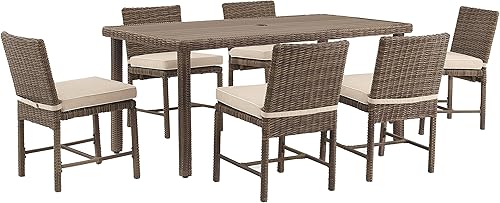 Crosley Furniture Bradenton - Juego de comedor para exteriores de 7 piezas para 6, mesa de mimbre y sillas para patio trasero, color marrón