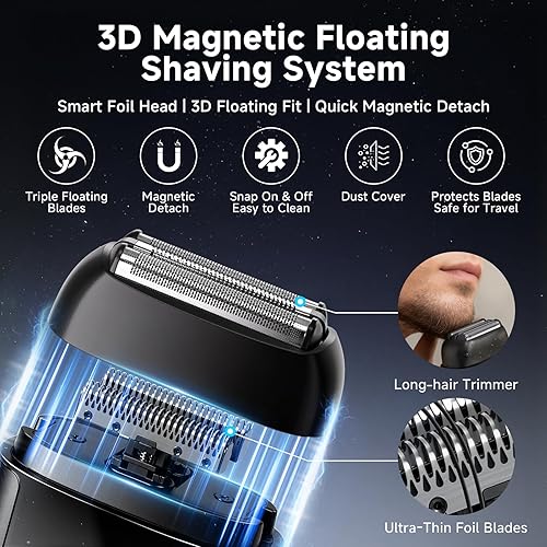 Miniatura 3 de Afeitadoras eléctricas de aluminio para hombres Mini maquinilla de afeitar eléctrica con 3 cuchillas flotantes, afeitadora de papel impermeable