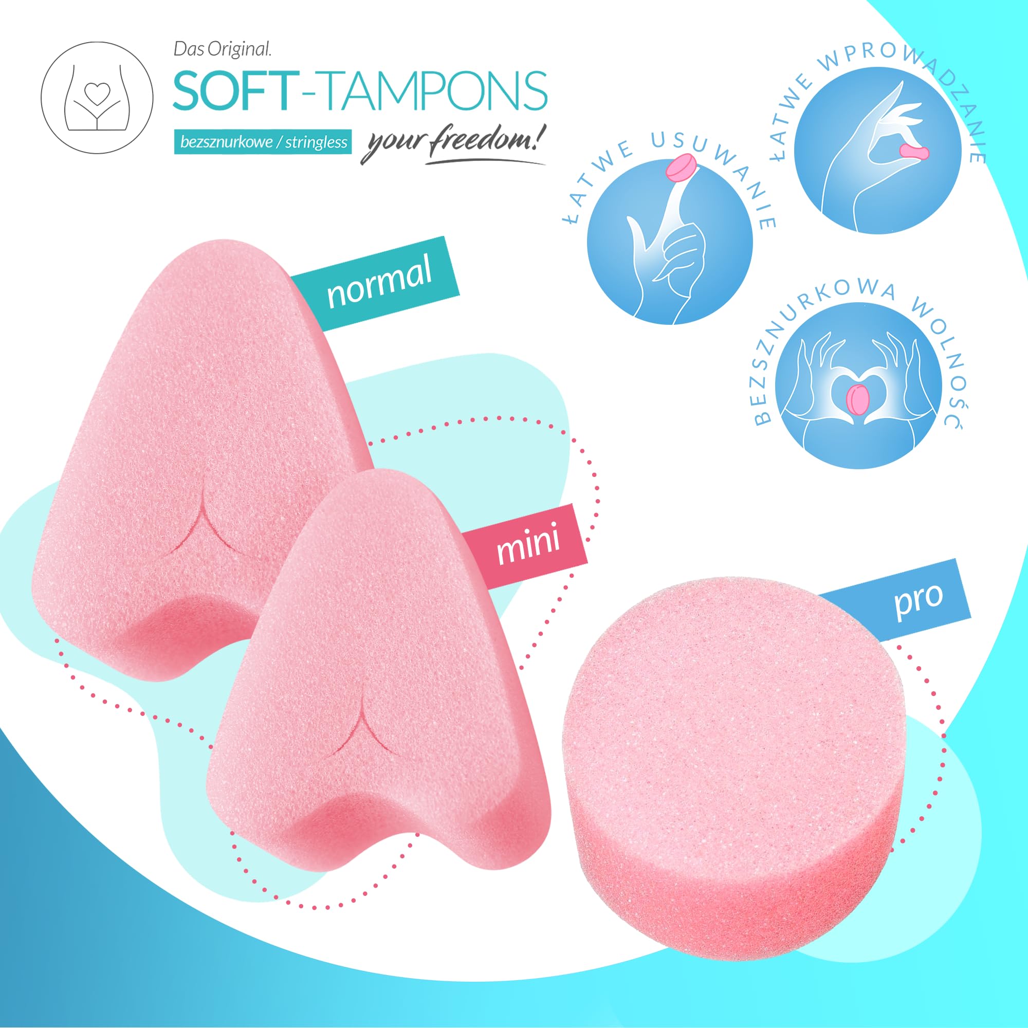 JOYDIVISION Soft-Tampons professional I 50 szt I Tampony bez sznurka do sportu, pływania i Spa I Gąbeczka menstruacyjna ultra soft I Łatwe wprowadzanie i usuwanie I Miękki tampon bez sznurka