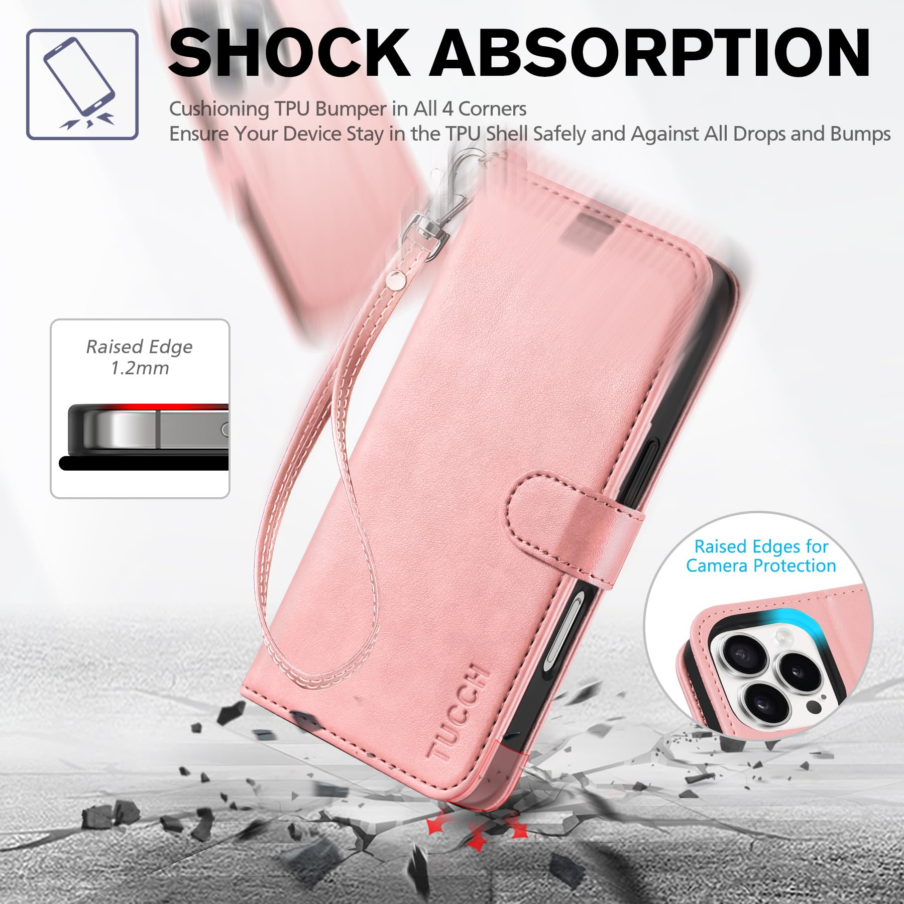 Custodia Portafoglio Per IPhone 16 - 2in1 Pelle PU, RFID, Cinturino, Rosa, 6.1 Pollici - Foto 12