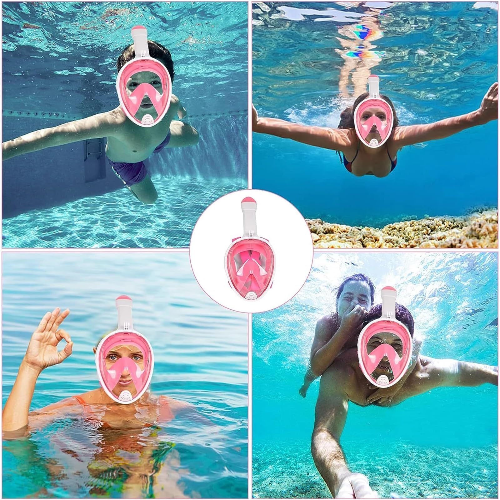 Kit de de Buceo Máscara de Snorkel de Cara Completa con Amplio Campo de visión, antivaho y prevención de Fugas, respiración Segura Buceo(Black,L/XL)