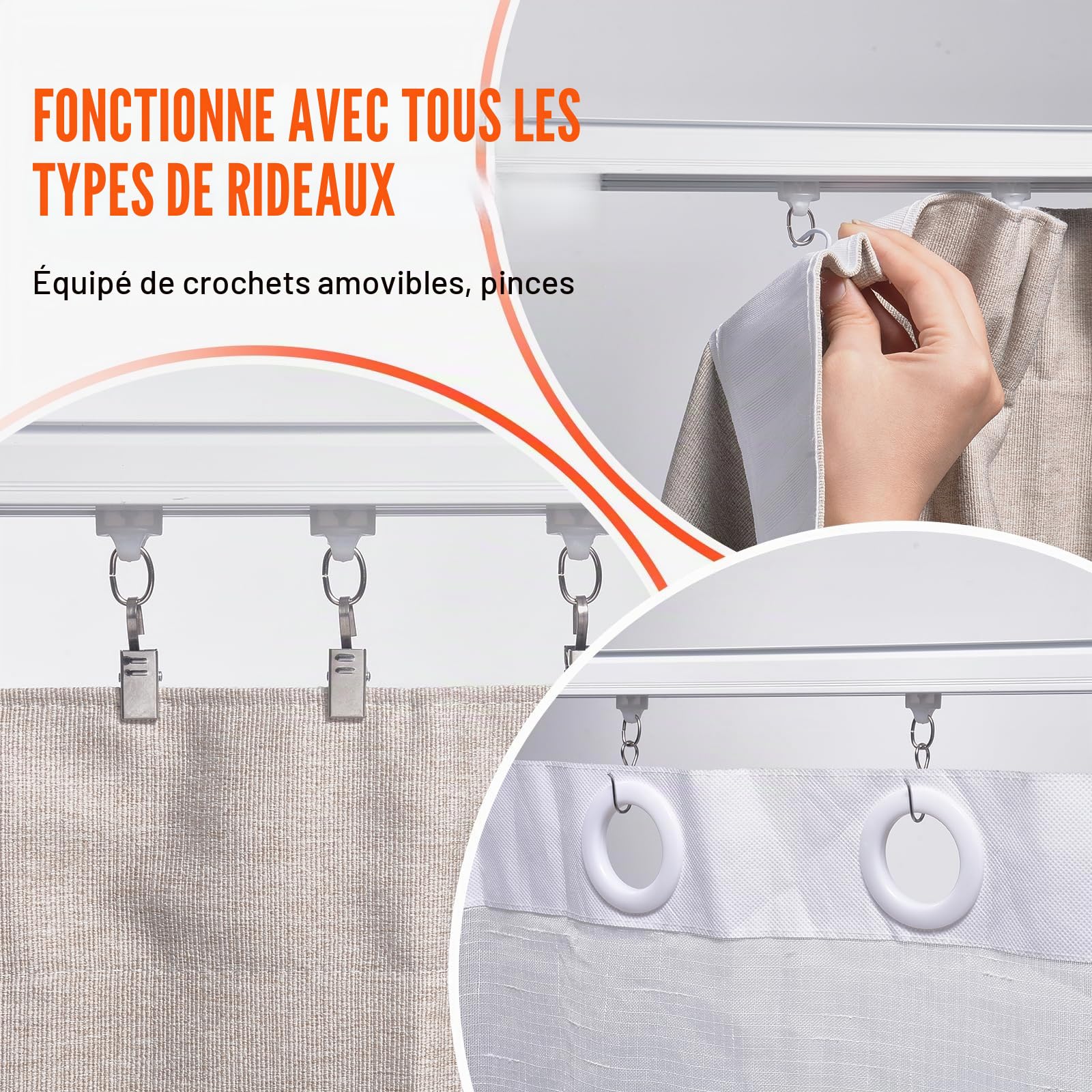 VEVOR Ensemble de rails de rideaux de plafond, 5,4 m, système de rails de plafond coulissants pour rideaux, séparateur de pièce fixé au plafond/au mur pour chambre avec crochets, quincaillerie, blanc