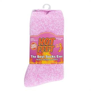 HOT FEET Kids Thermal Socks – Warm Winter Socks for Boys & Girls, Cozy & Insulated, Thick Heated Sock 2 Pack, shoe size 2-6, Heart Fair Isle