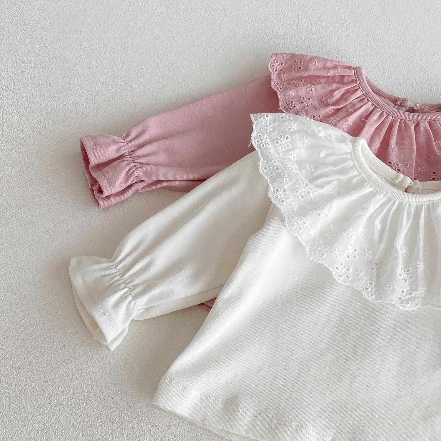 Colorful Childhood Baby Girls Lace T Shirt Toddler Long Sleeve Blouse Infant Ruffle T-Shirt Casual Top Tees 2PCS