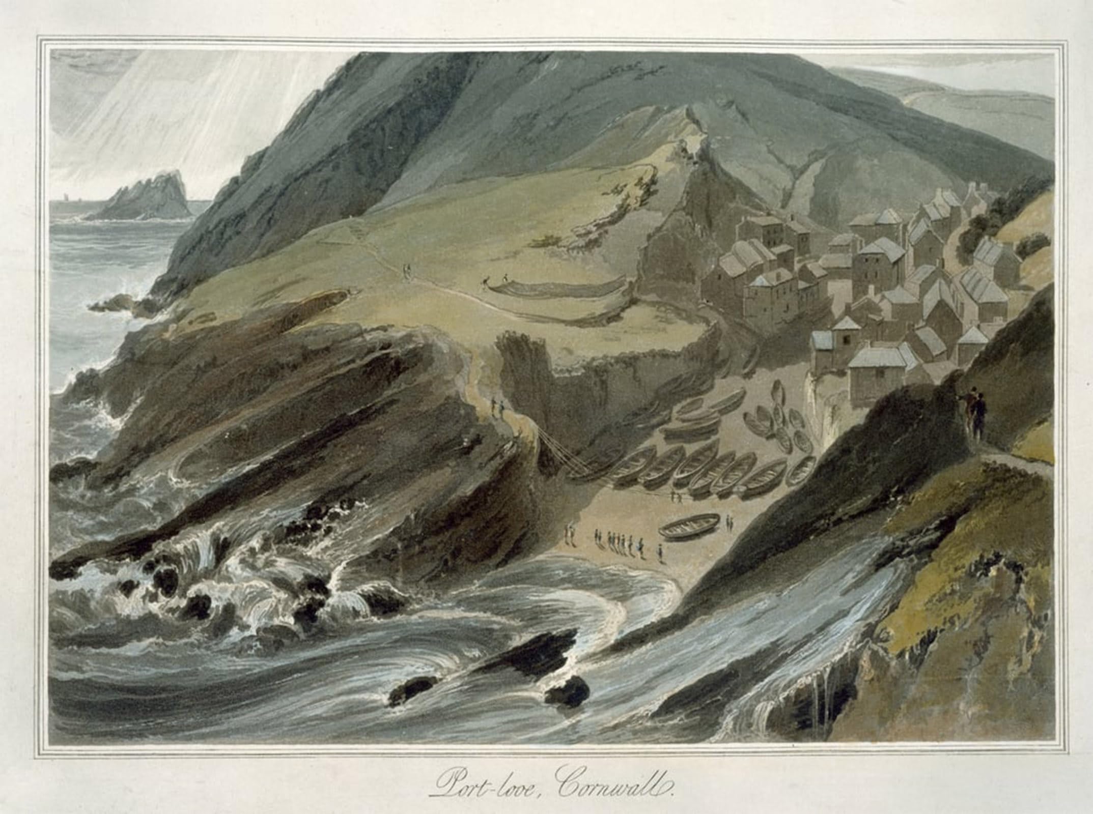 SERENDIPITP Abstract Painting Mural Print Picture Wall Decor Painting Port Looe Cornwall From a Around Great Britain Undertaken by William Daniell Vintage Wall Artwork for Home Decor 60x90cm