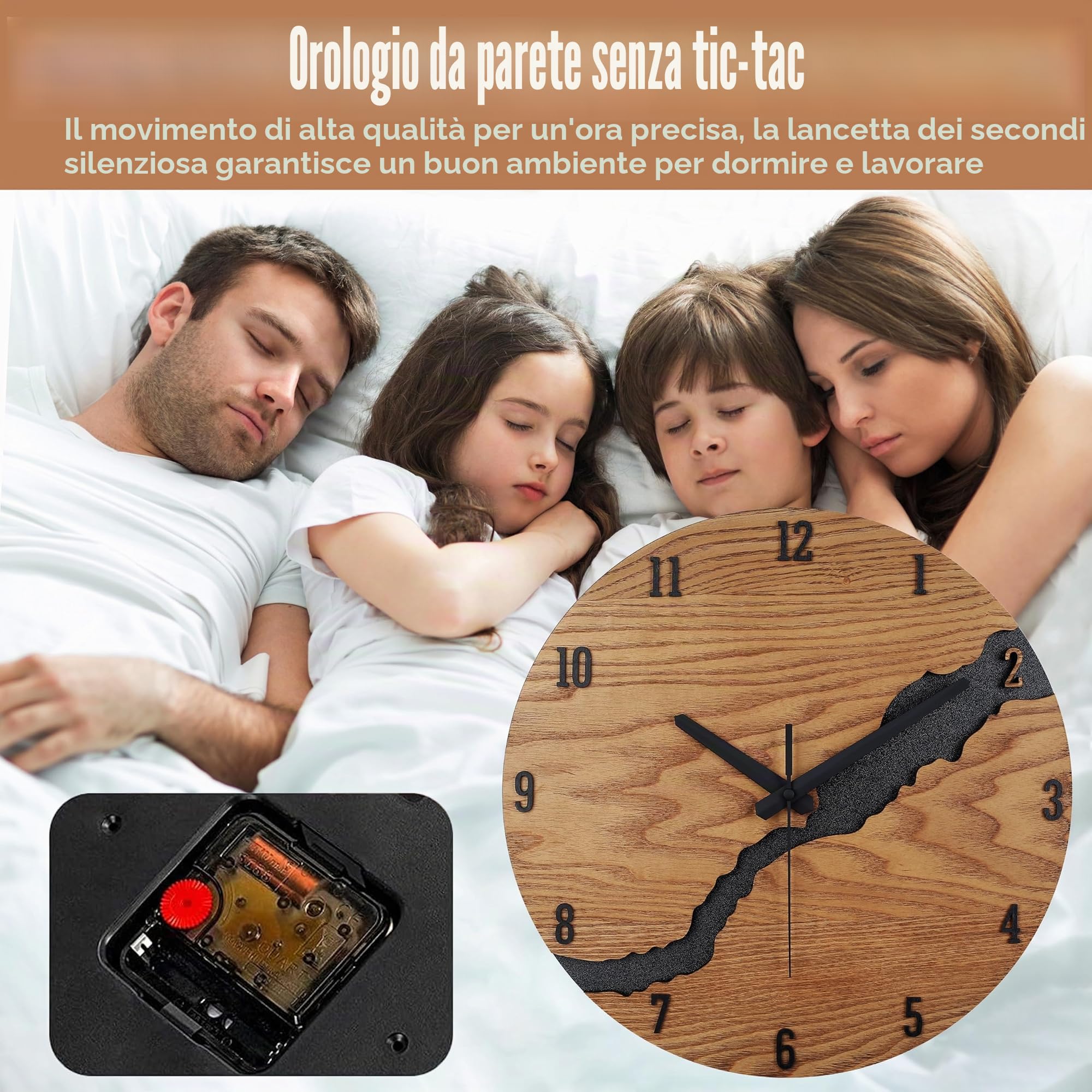 Beflourish Orologio da parete Legno con nummeri moderno silenzioso per Soggiorno, Camera da Letto, Cucina (40cm)
