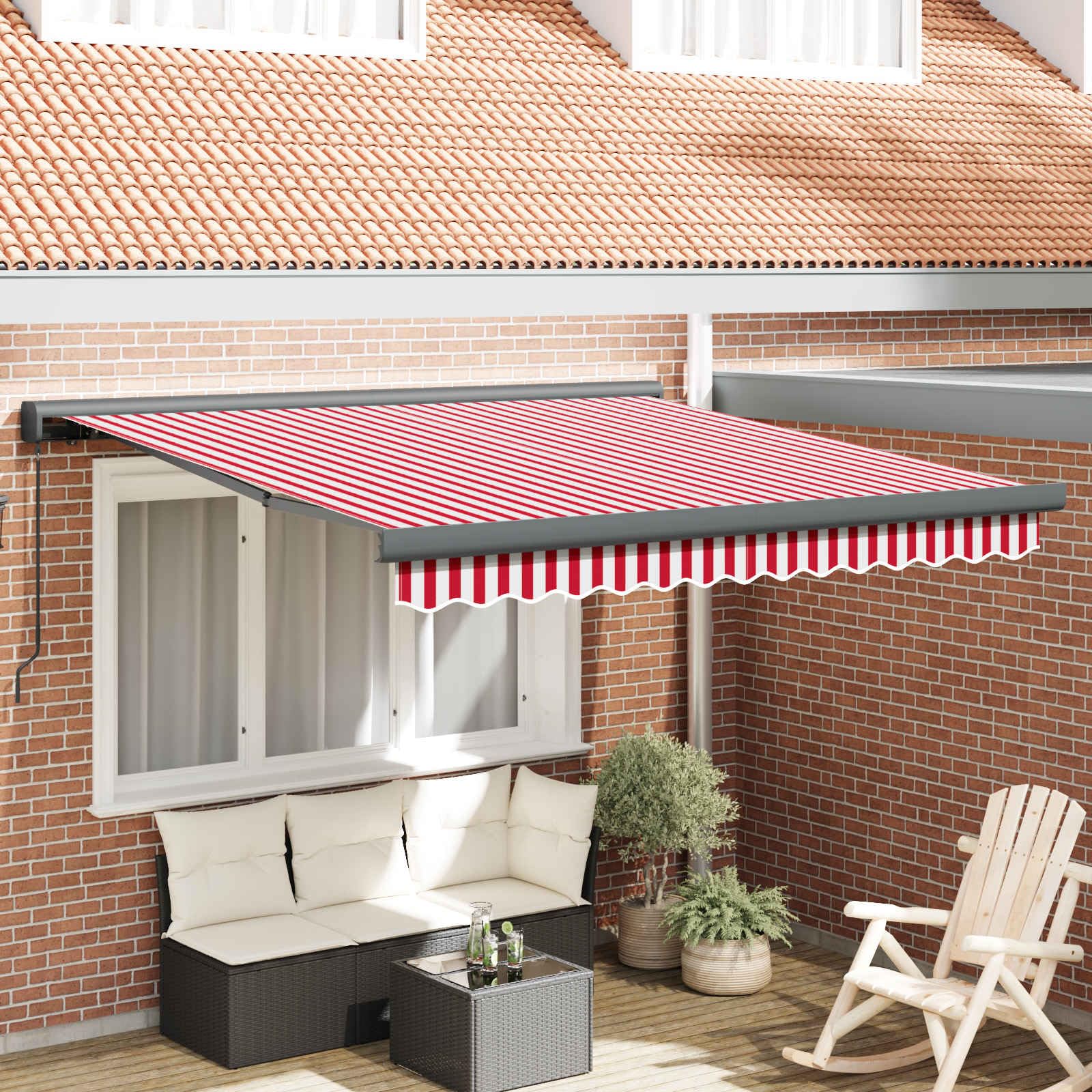 Manuelle Kassettenmarkise für Terrasse, Einziehbare Markise mit Handkurbel, Kassettenmarkise aus Aluminium und Polyester, Manuelle Montage mit Wandhalterungen