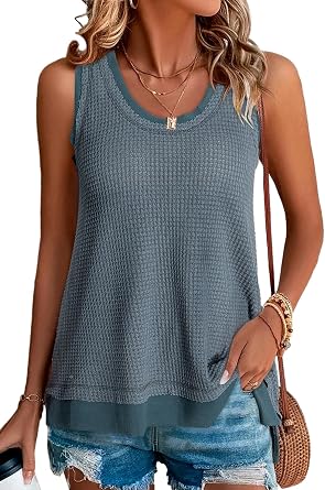 BLENCOT Tank Tops for Women Summer Boho Sleeveless Waffle Knit Shirts