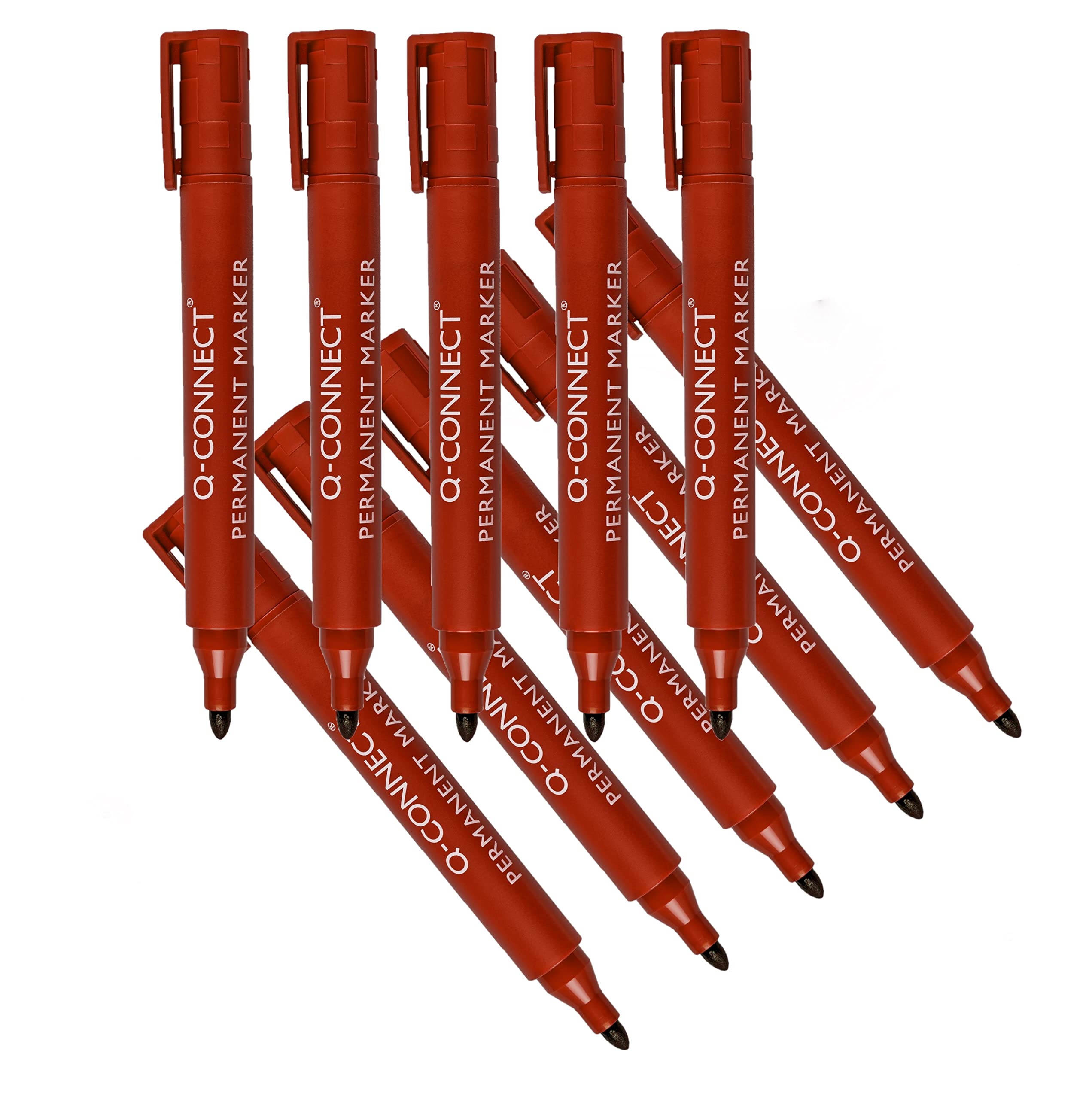 Q-Connect Permanent Marker Pen Bullet Tip Red (Pack of 10)