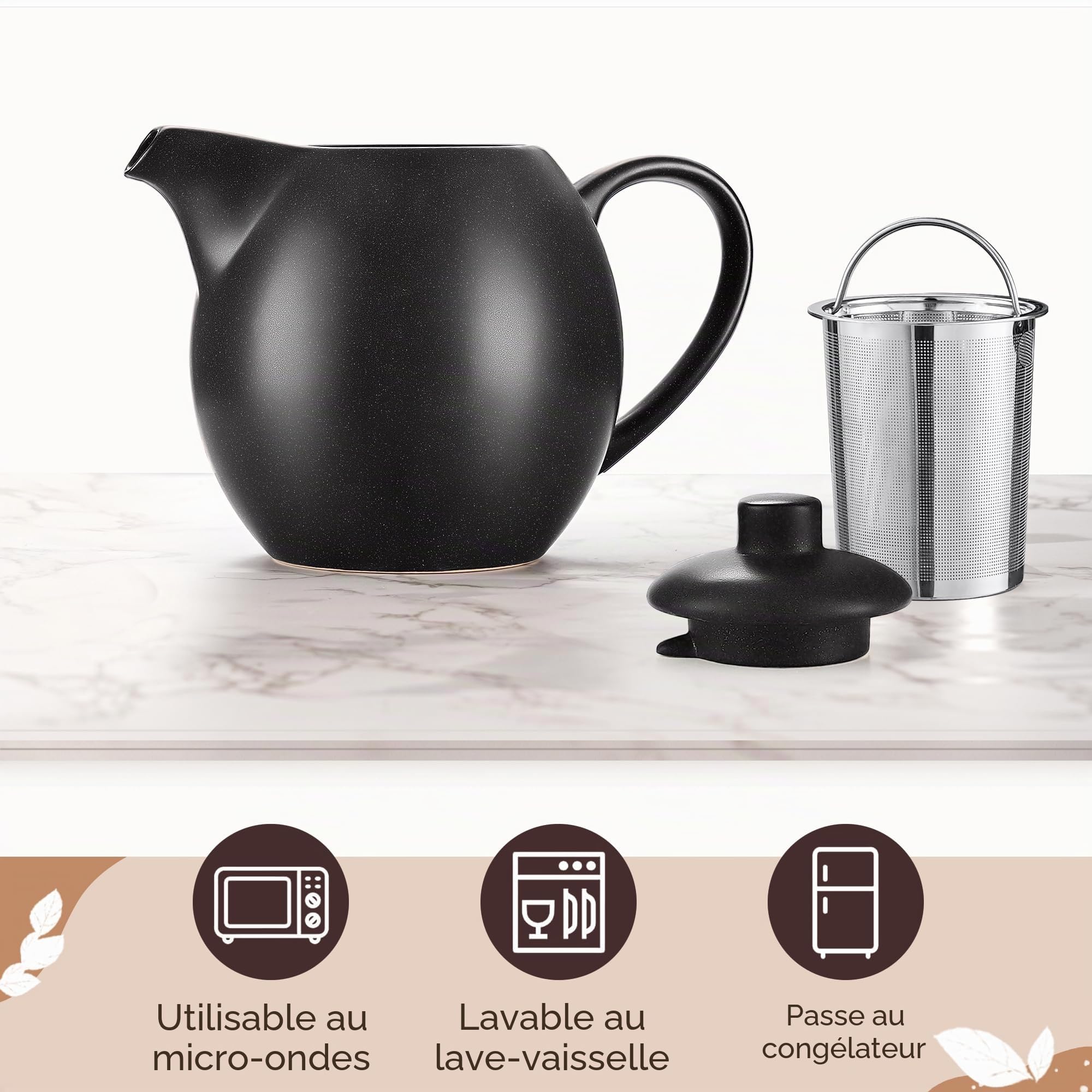 Théière en céramique avec infuseur - 1,2 l - Noir (anthracite) - Théière en céramique - Accessoire de thé pour thé en vrac