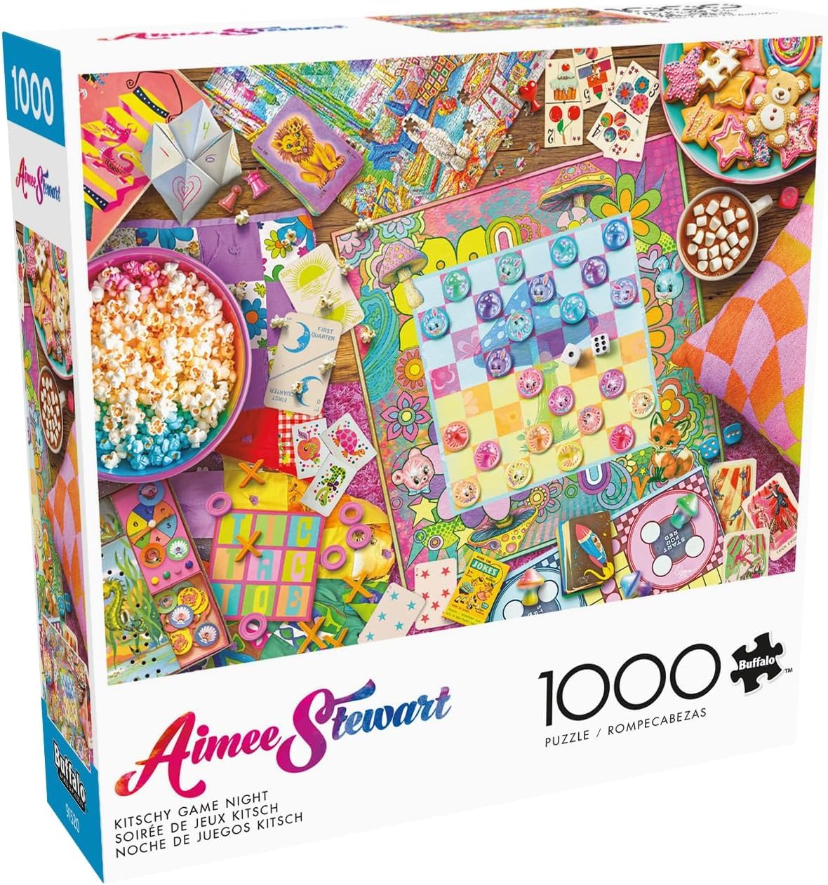 Buffalo Games – Aimee Stewart – Soirée de jeu kitsch – Puzzle adulte de 1000 pièces – Défi idéal pour les soirées jeux – Dimensions une fois terminé : 68 x 50 cm