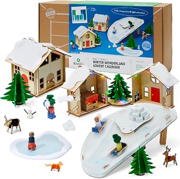 KiwiCo Winter Wonderland - 2025 Advent Calendar for Kids | Christmas Gift & Activities For Kids | Assemble Winter Village with Motorized Sledding Hill, Ice Skating Rink, Reindeer, Christmas Trees & more!