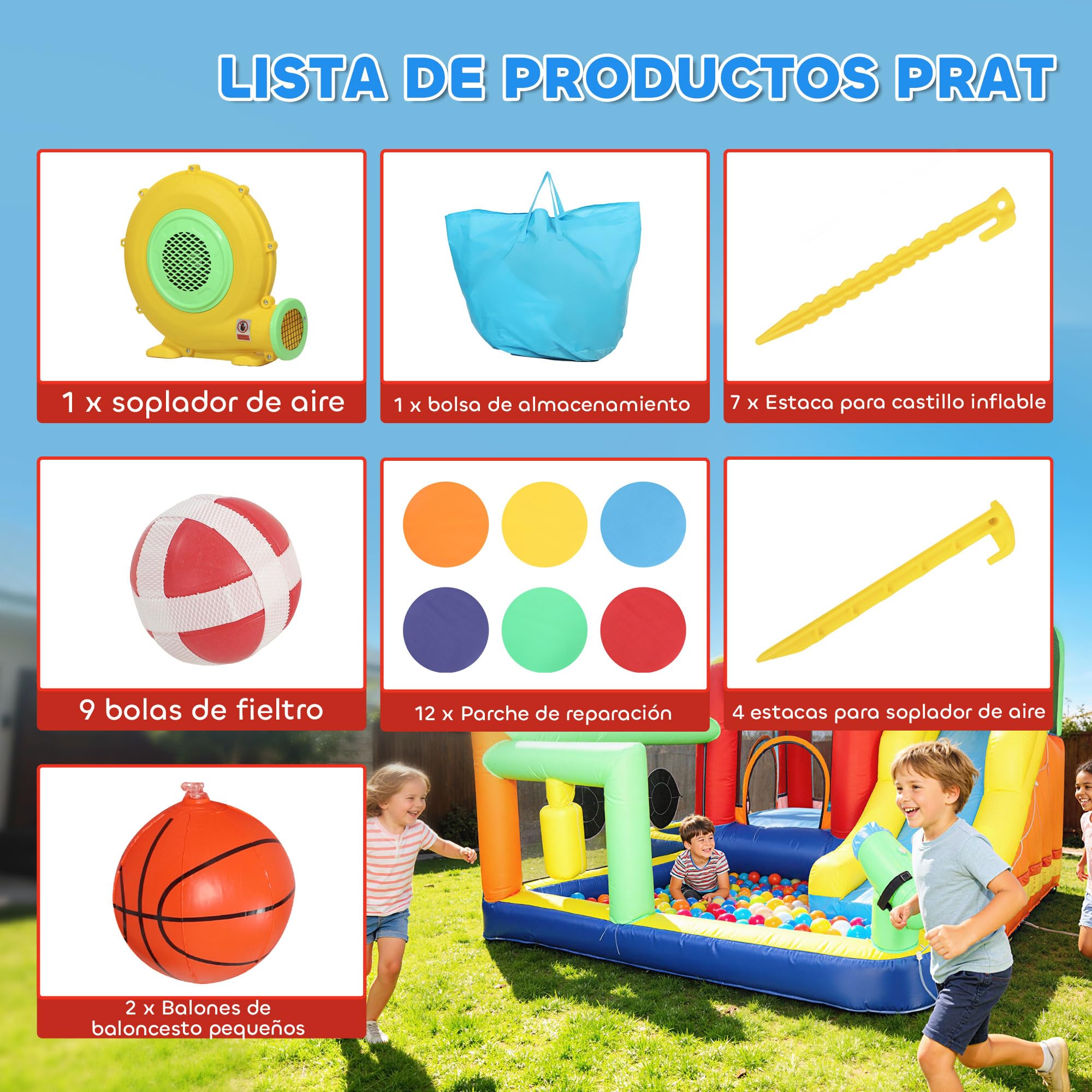 AIYAPLAY Castillo Hinchable Acuático con Soplador 550W 9 en 1 Castillo Hinchable Niños con Tobogán Zona de Salto Escalada 2 Piscinas Canasta Columna de Boxeo Dardos Exterior Interior 330x290x185 cm