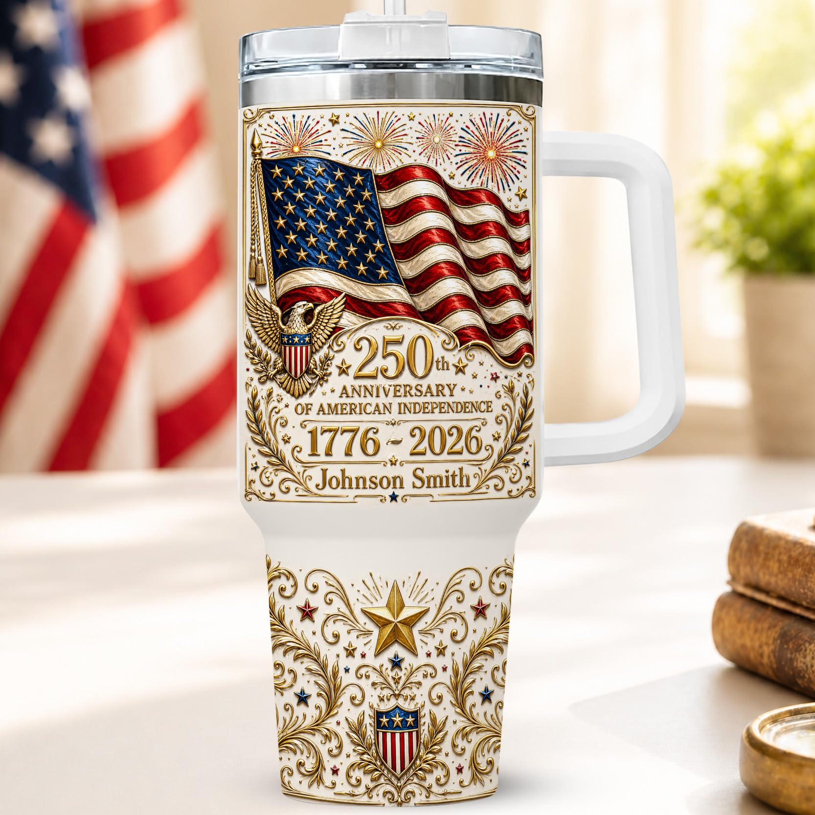 Personalized 250th Anniversary Of America Tumbler - Custom Patriotic USA Flag 1776-2026 Gifts - 3D Effect US Eagle Freedom Cup 40oz A3 - American Independence Celebration Gifts For Men Women
