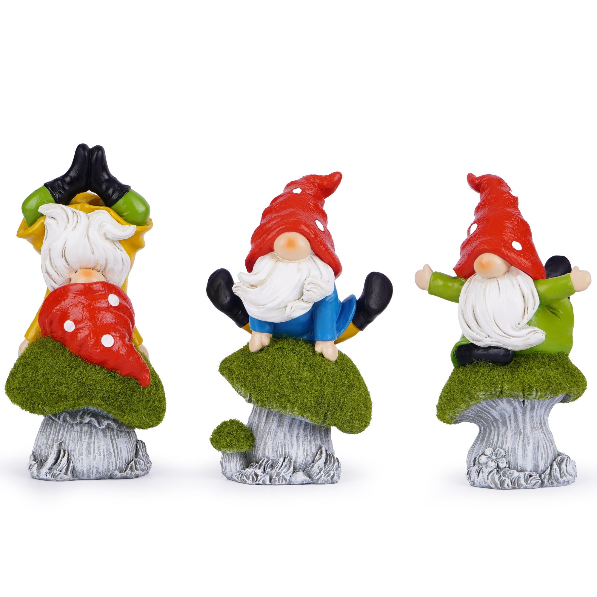 Hodao Set of 3 Garden Gnome Figurines – Spring-Themed Miniature Resin Decorations with Mushroom Accents for Indoor and Outdoor Display, Perfect for Home Décor or Gifts (Color 2)