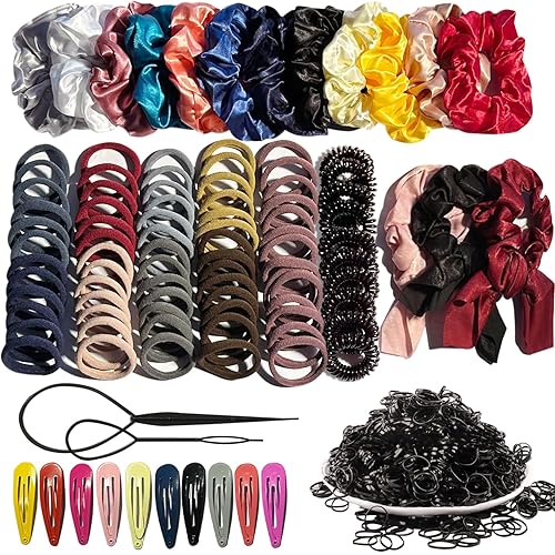 YANRONG Juego de accesorios para el cabello para mujeres y niñas, soportes para cola de caballo sin costuras, variedad de bandas elásticas para el