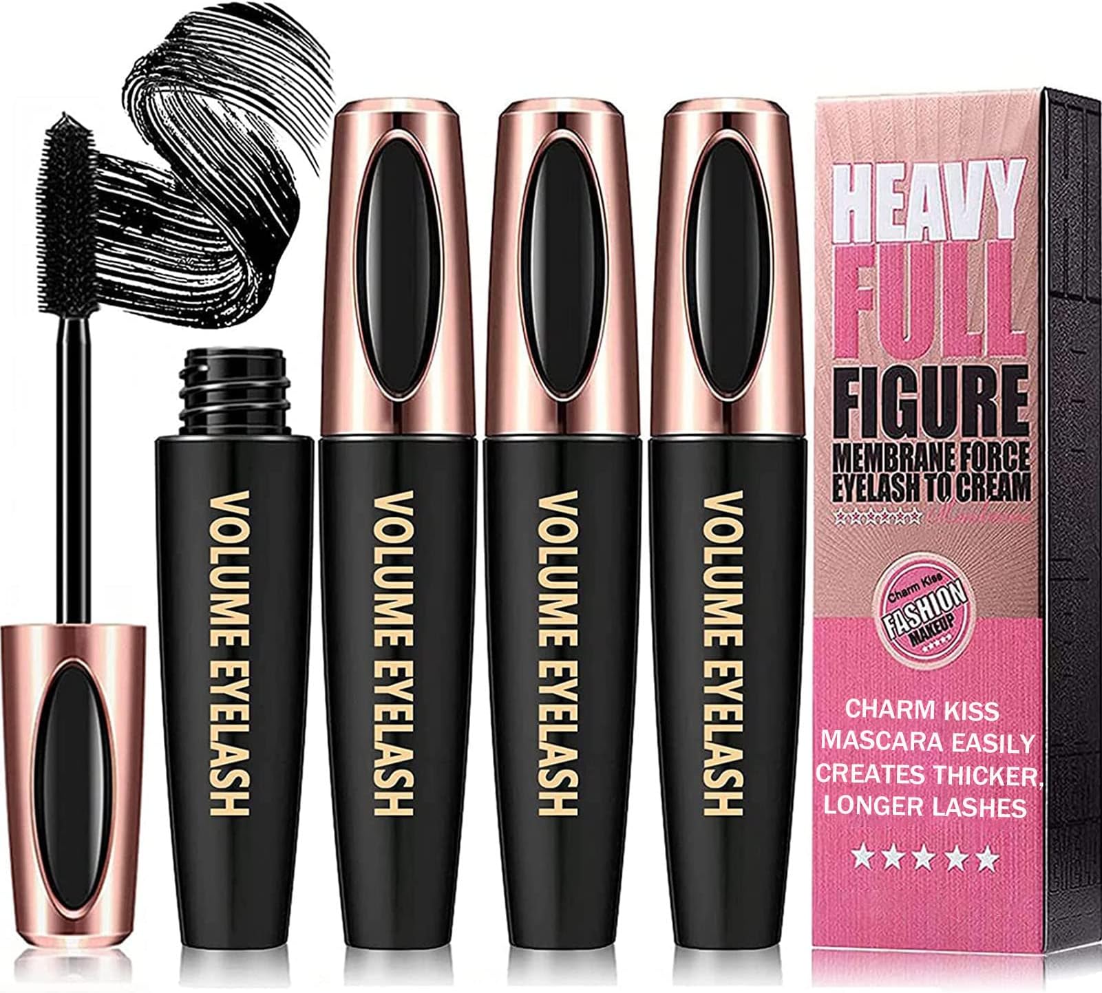 3 Pack 4D Silk Fiber Lash Mascara Voluminous Fiber Mascara, Black Silk Fiber Lash Mascara Waterproof & Smudge-Proof, Natural Extension Mascara,Long-Lasting No Flaking