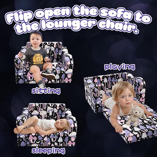 Miniatura 103 de MeMoreCool Sofá de dinosaurio para niños, silla plegable para niños pequeños, sofá cama convertible que brilla en la oscuridad, salón plegable para