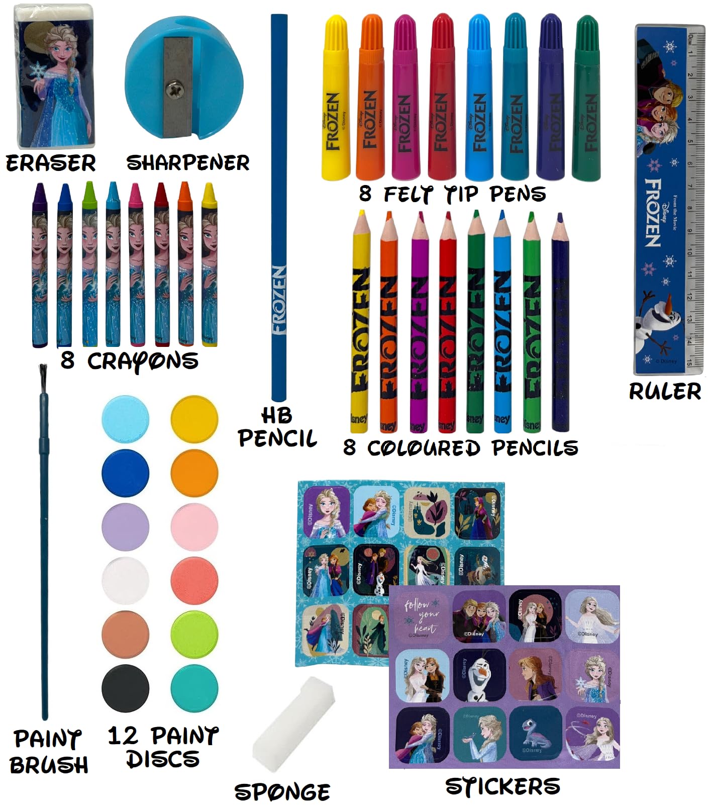 CARTOON Disney Frozen Children's 65 Piece Set of Colours and Stationery Drawing and Painting Kit, Frozen 2 - Image 2