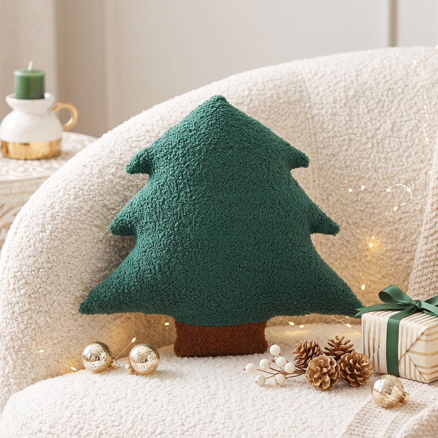 Novabright 6.5lb Weighted Christmas Tree Pillow Sensory Plush Body Hugger Pillow with Glass Beads Christmas Soft Anxiety Relief Stuffed Plush Gift for Adults Stress Relaxation Cozy Sleeping Xmas Decor