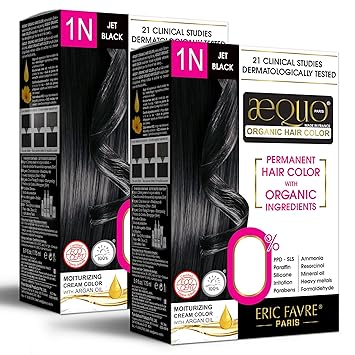 Aequo Organic Cream Hair Colour 1N Jet Black for Women,170 ML| Natural Long Lasting Permanent Color for Hair, Beard & Mustache| 100% Grey Coverage| PPD & Ammonia Free Pack of 2