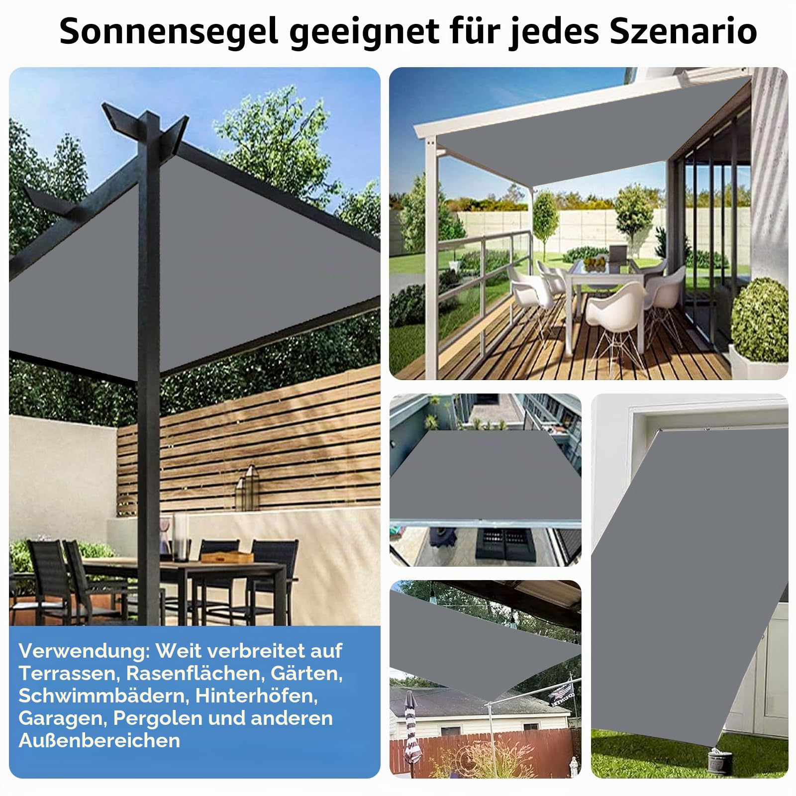 Sonnensegel Wasserdicht 3x3m, UV-Schutz Sonnensegel mit Ösen, Sonnenschutz und Wetterschutz Markisenstoff, Sonnenschirm Segel für Terrassendach Balkon Wintergarten Schwimmbad, Dunkelgrau