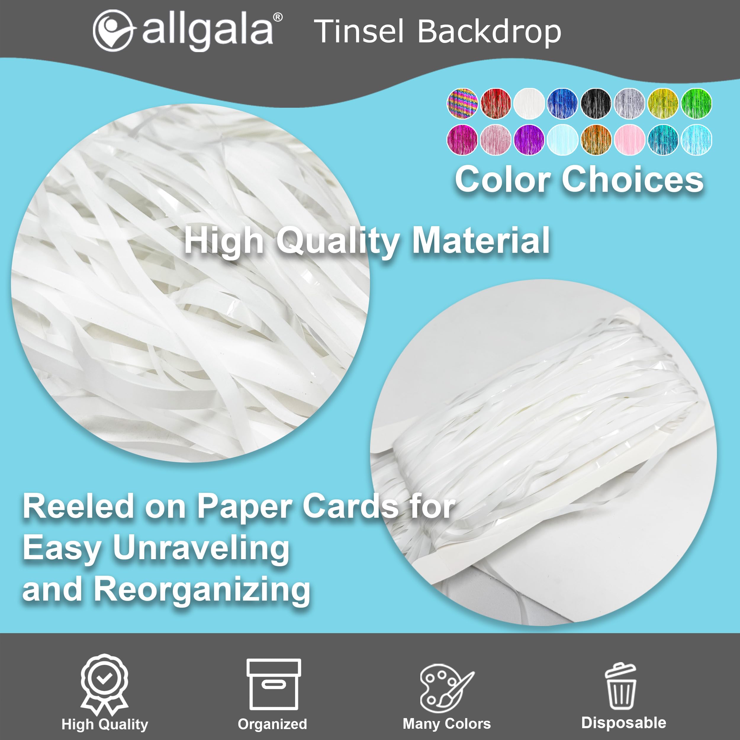 Allgala 4 Pack White Metalic Tinsel Party Photo Backdrop Curtain 3.3x6.6 FT (1x2M) Photo Booth Background Curtains Door Fringe Décor Party Streamer for Birthday Graduation New Year Eve