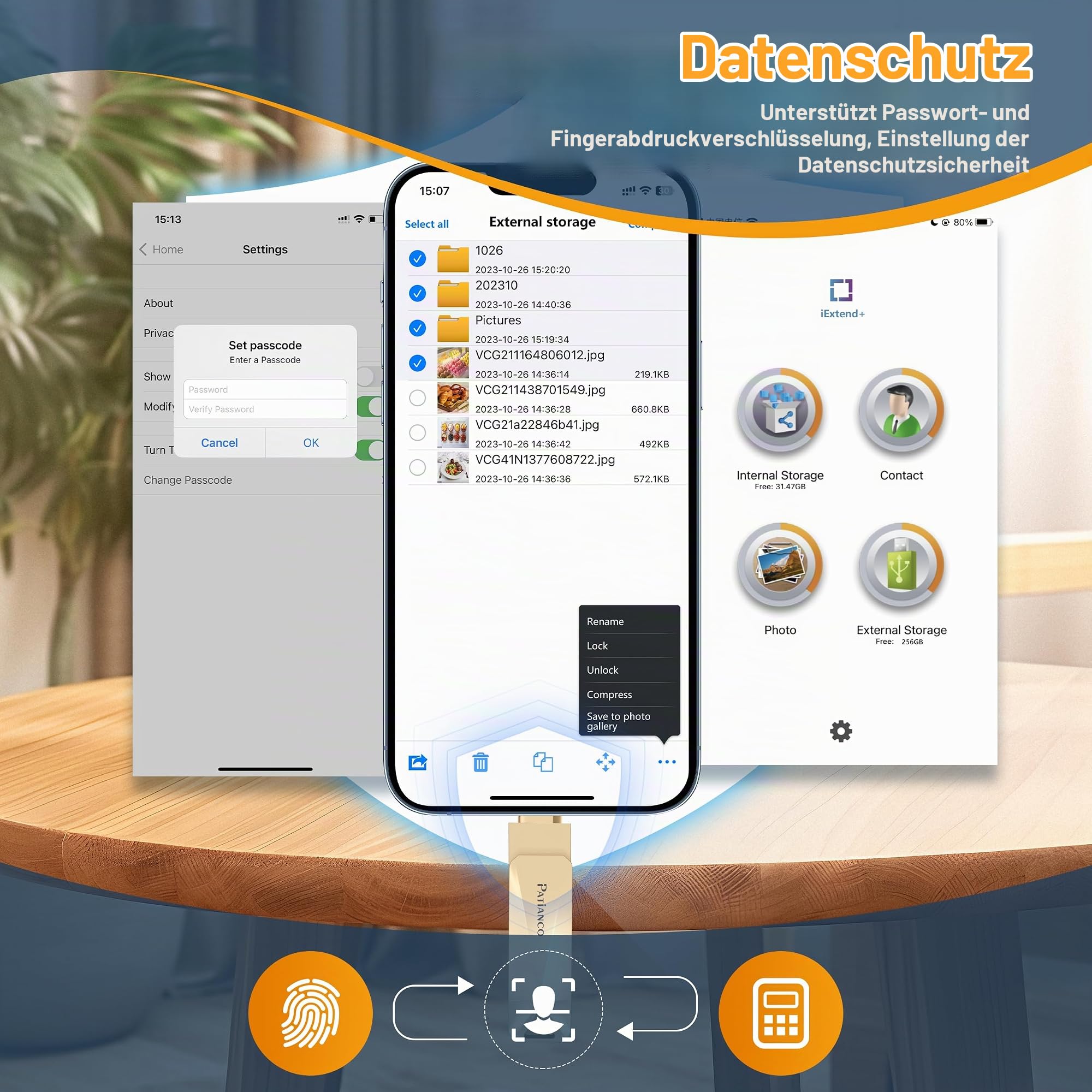 Patianco USB Stick für iPhone 256GB,[MFI Zertifizierter] Speicherstick für iPad USB 3.0 Pendrive Flash Laufwerk mit iOS Android systeme Mini USB C Stick für Android Handy/Laptop/PC/Mac/iOS(Gold)