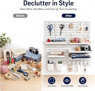 PSLER 22×22 White Pegboard Kit with 17 Accessories, Garage Office Storage