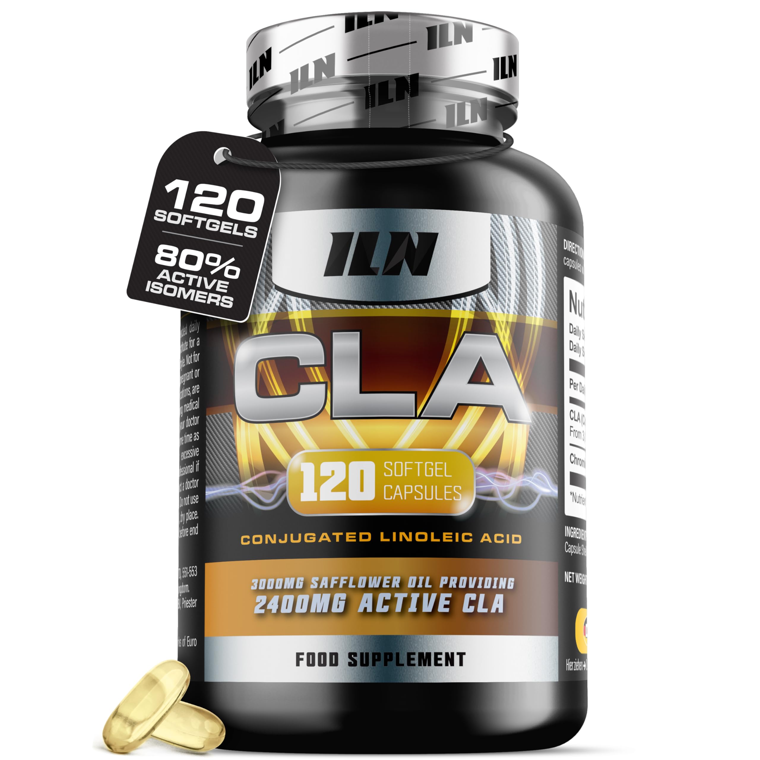 CLA Supplement High Strength for Metabolism – 3000mg per Serving with 80% Active Isomers for 2400mg Active CLA Tablets – Suitable for Men and Women (120 Softgel Capsules)