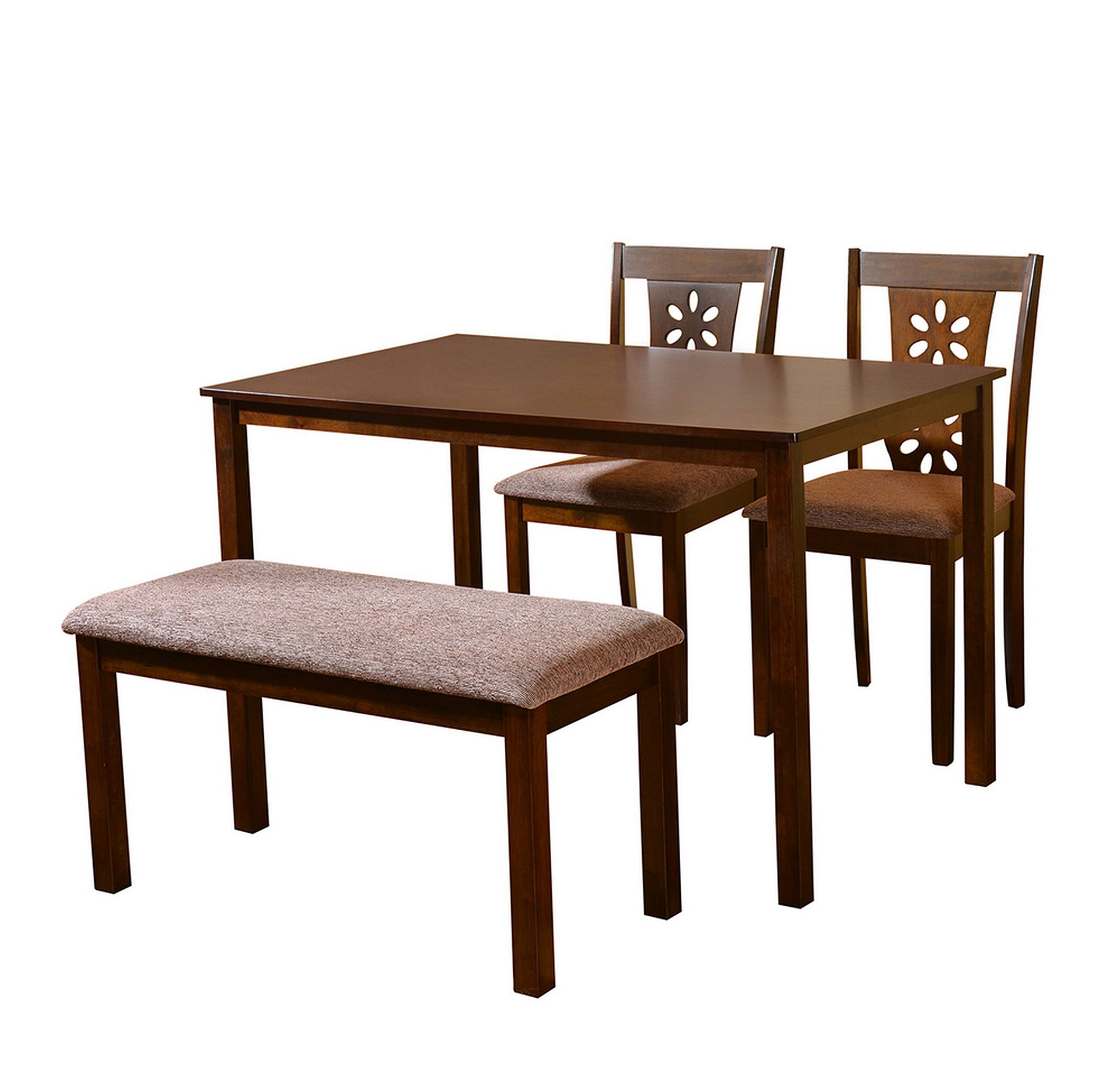 @home by Nilkamal Sutlej Rubber Wood Dining Table 4 Seater| Four Seater Wooden Table with Two Chairs and 1 Bench with Cushion| Dining Room Set| Rubberwood, Antique Cherry (B07MJRV682) Amazon Price History, Amazon Price Tracker