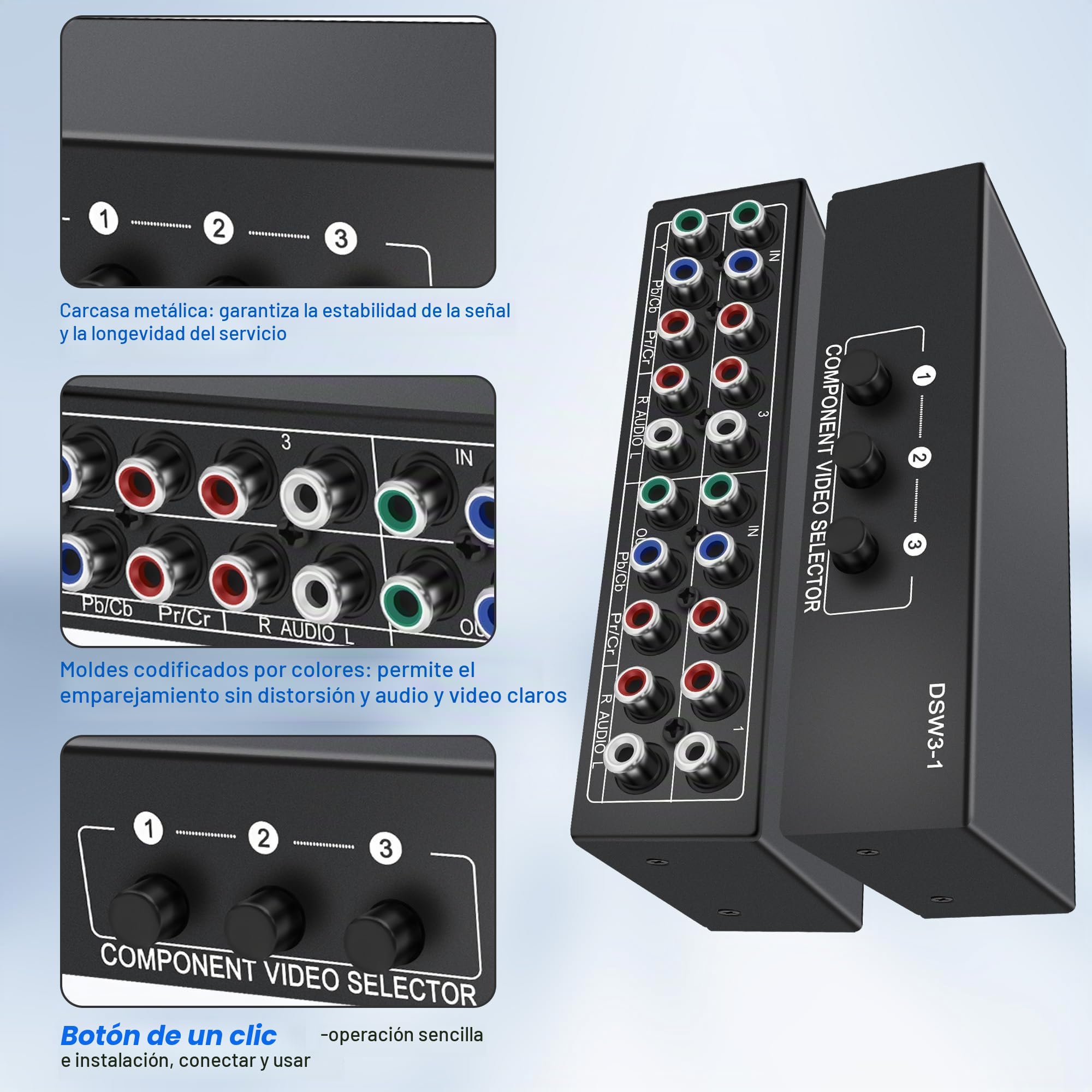 XMSJSIY componente AV interruptor de audio 3 en 1 salida compuesto 5 RCA YPbPr RGB interruptor selector AV caja convertidor divisor de 3 vías concentrador 1080P interruptor de vídeo de audio para Xbox