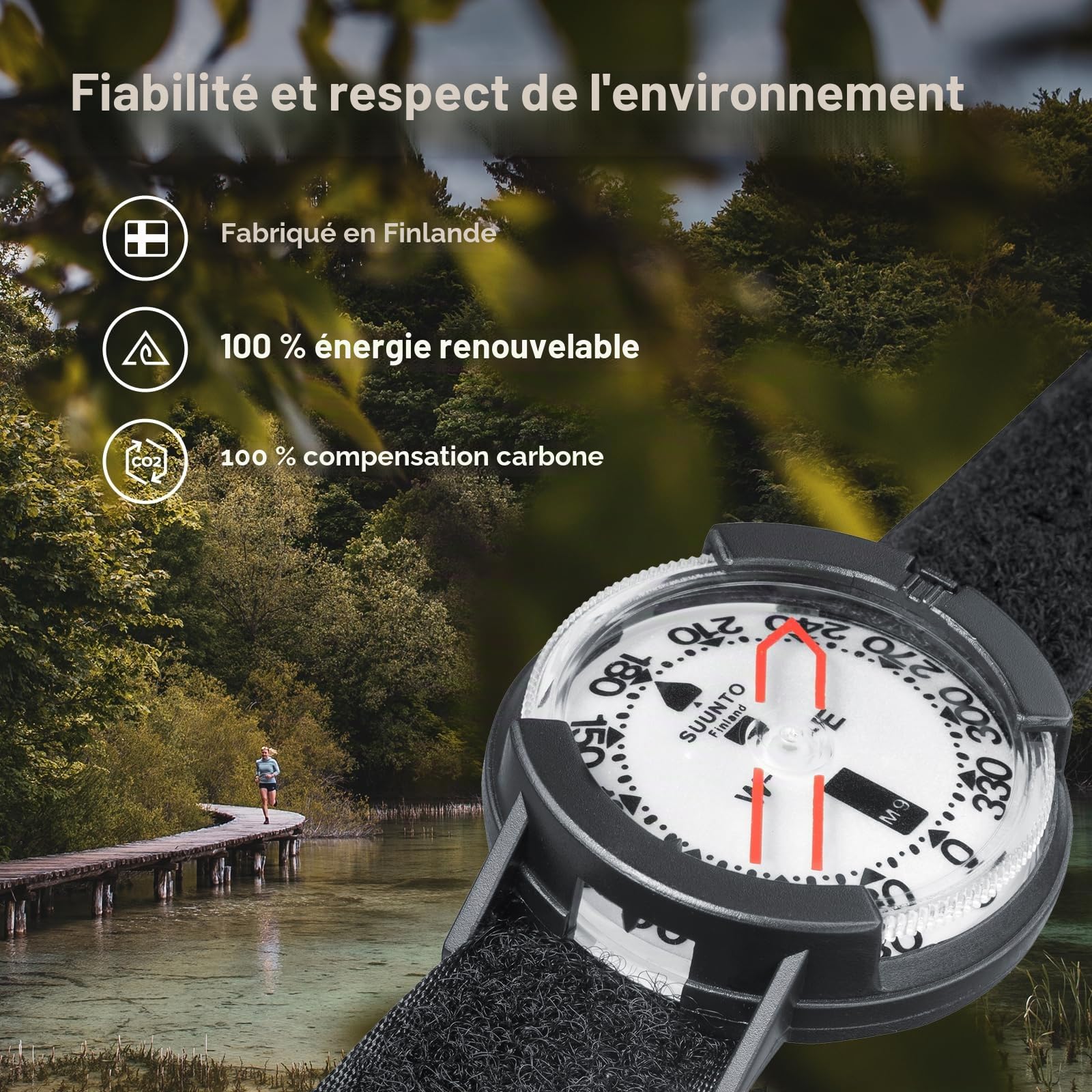 Suunto Compass M-9 NH, Northern Hemisphere, with Velcro Wristband, SS004403001,Black