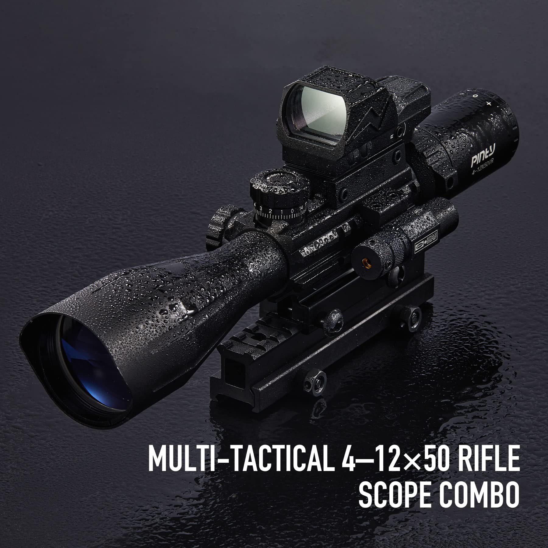 Buy Pinty Rifle Scope 412x50 with 4MOA Red Dot Sight & Green Laser for 20mm Picatinny or Weaver