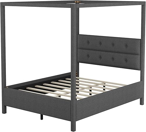 Miniatura 7 de Winwee Upholstery Canopy Platform Bed Canopy Daybed with Upholstered Headboard Wood Bed Frame Play House Bed with Solid Construction for Teens Boys