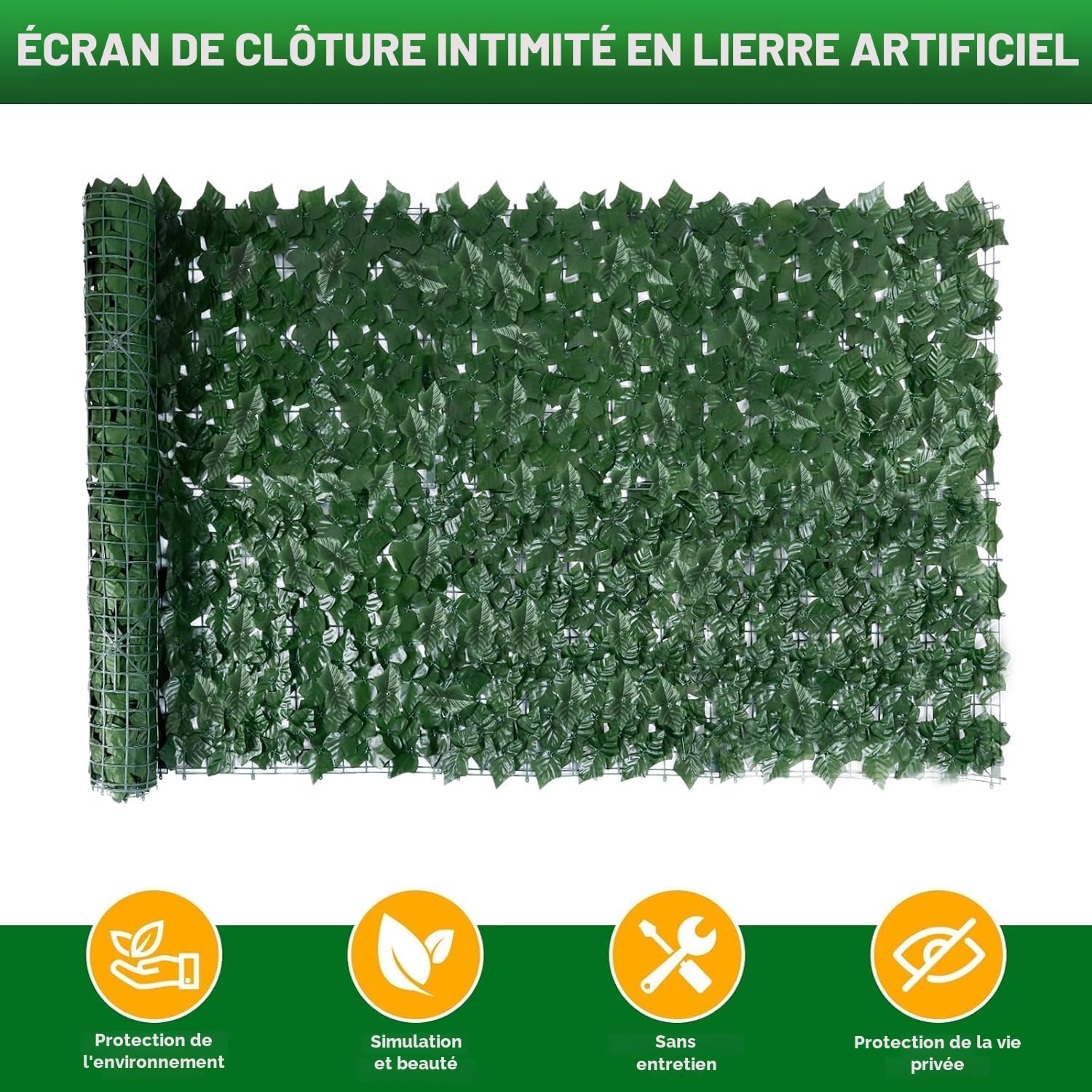 Clôture décorative de lierre artificiel, rouleau de haie artificielle 3 m x 1,5 m, clôture d'intimité, treillis de feuilles pour balcon, décoration murale extérieure