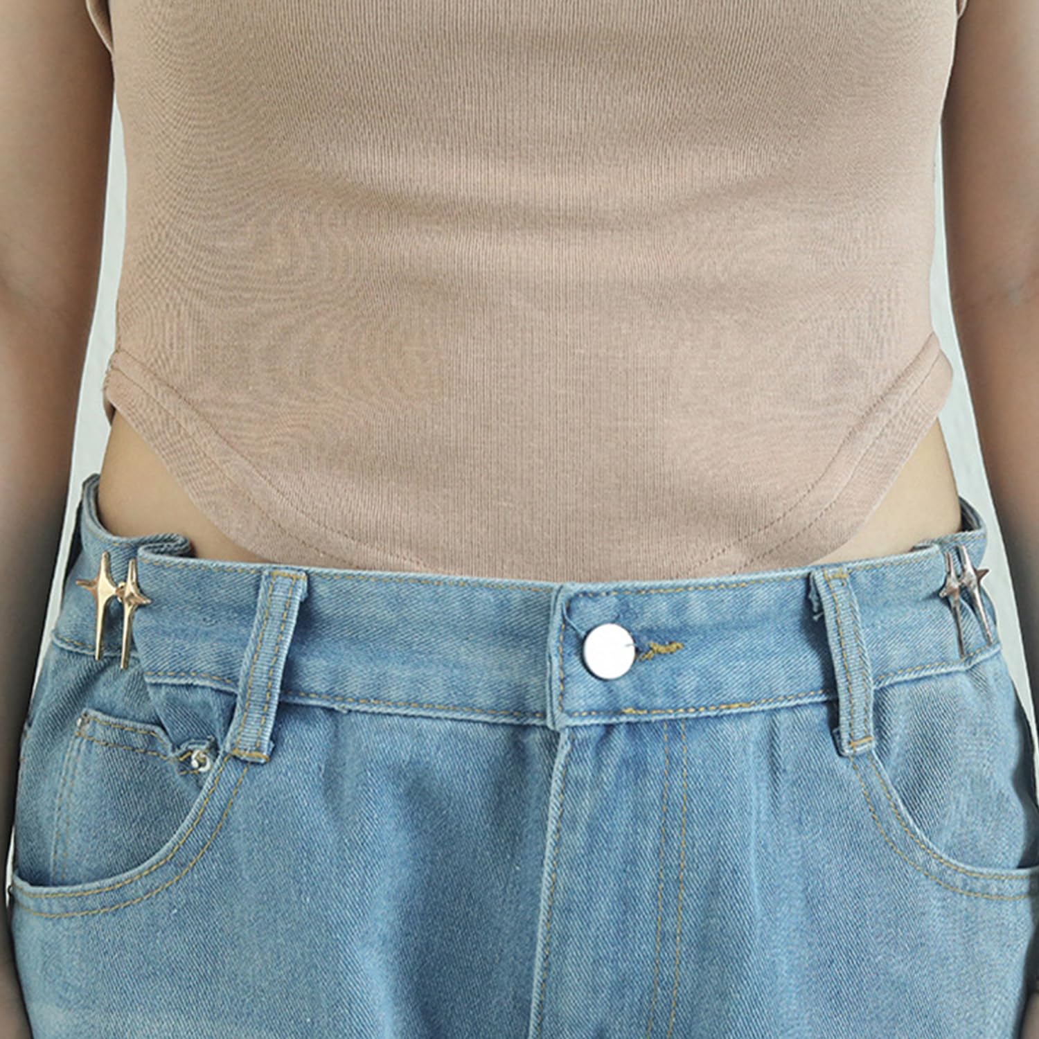 8 pares de clips para apretar la cintura, tensores de cinturón, clips para apretar la cintura, alfileres de botones de cintura en forma de estrella, clips para apretar los jeans
