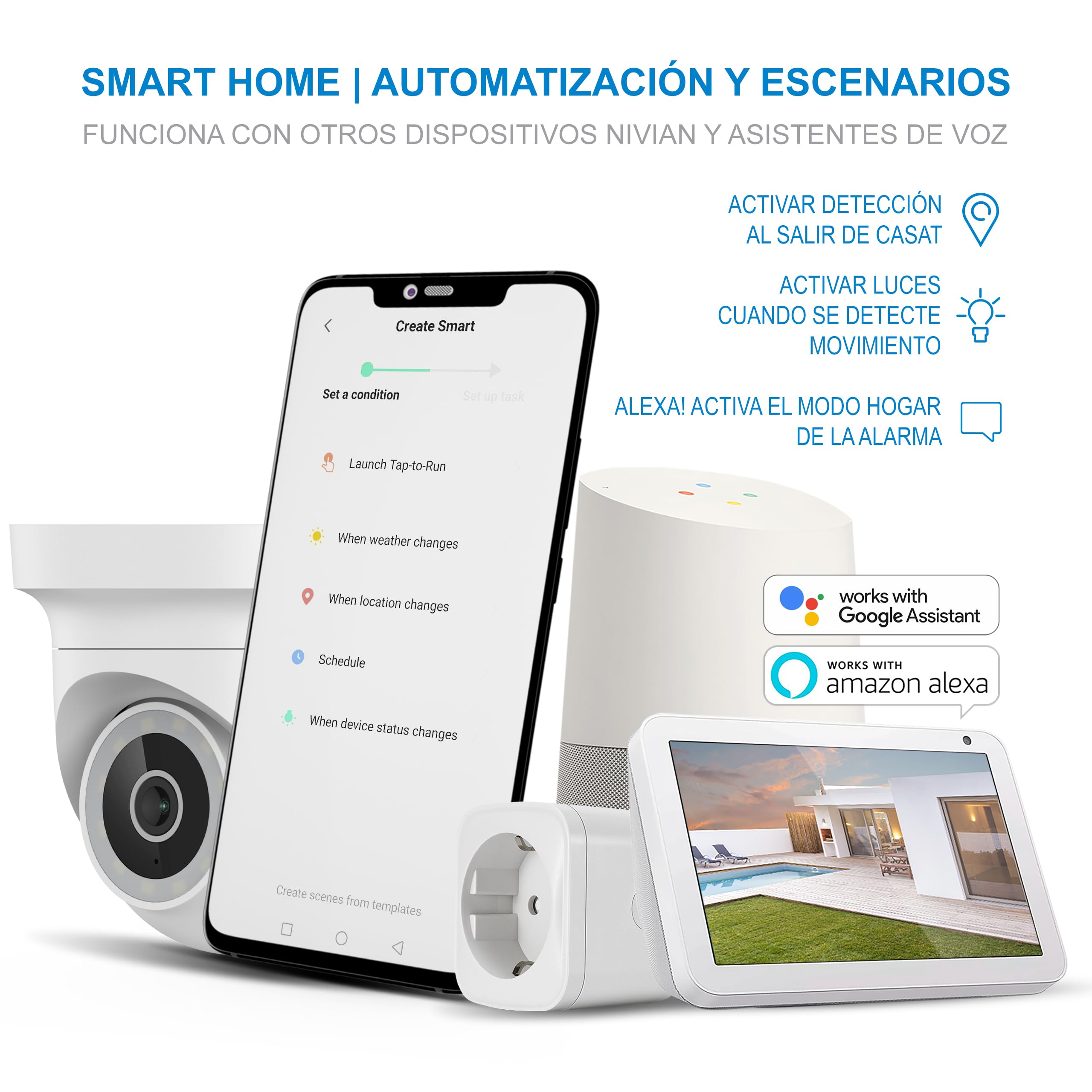NIVIAN Cámara de Seguridad Motorizada 2K con WiFi, Detección de Movimiento, Visión Nocturna, Audio Bidireccional, Seguimiento Automático y Control por Voz y App Tuya
