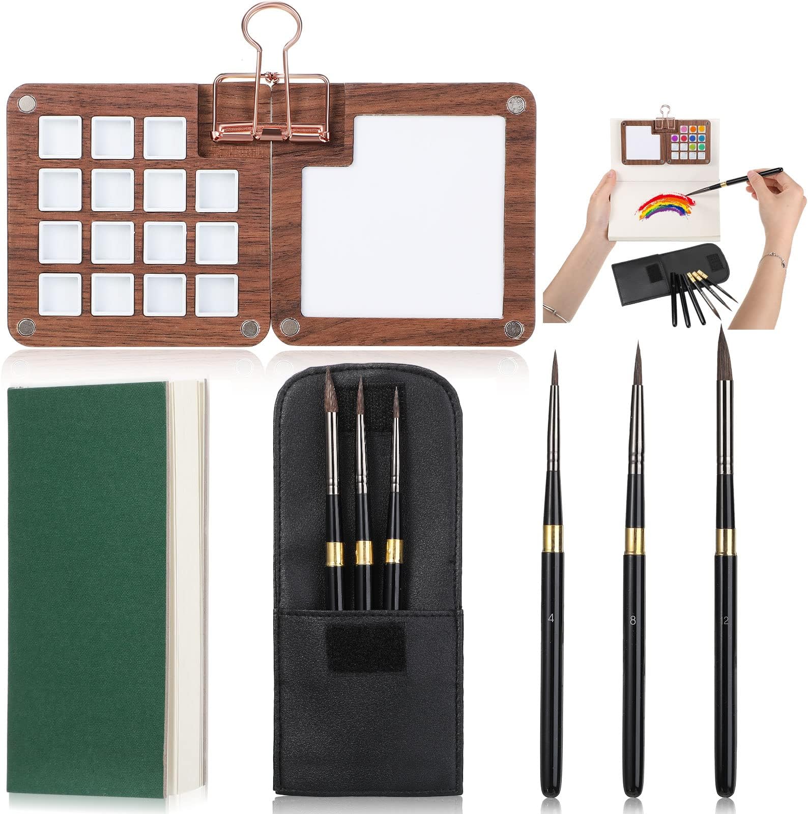 15 Color Wooden Grid Paint Box,Portable Sketchbook Palette