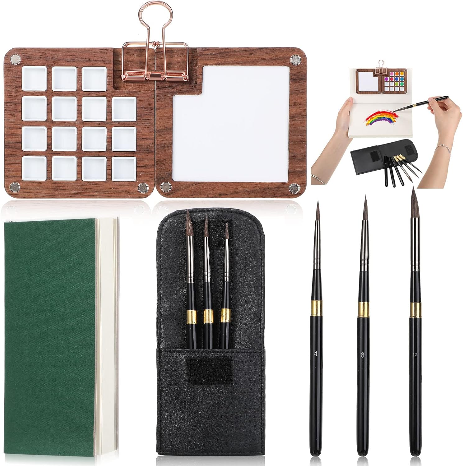 Glenmal 7 Pcs Portable Watercolor Palette with Clip Mini