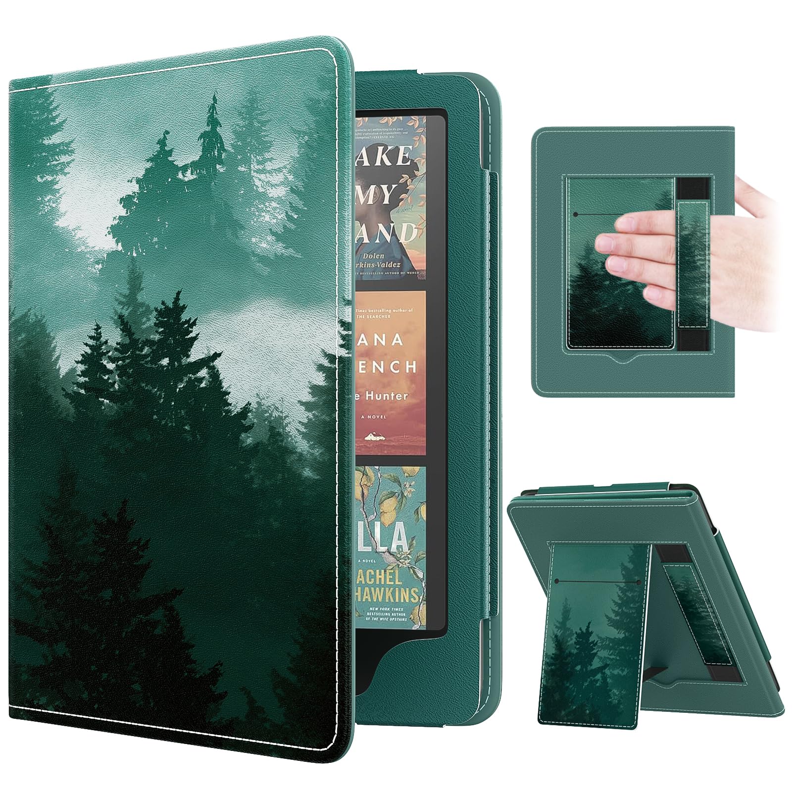 MoKo Case for 7"/6.8" Kindle Paperwhite(12th/11th Generation-2024/2021) and Kindle Colorsoft Signature Edition, Slim PU Shell Cover Case with Auto-Wake/Sleep for Kindle Paperwhite 2024, Green Forest