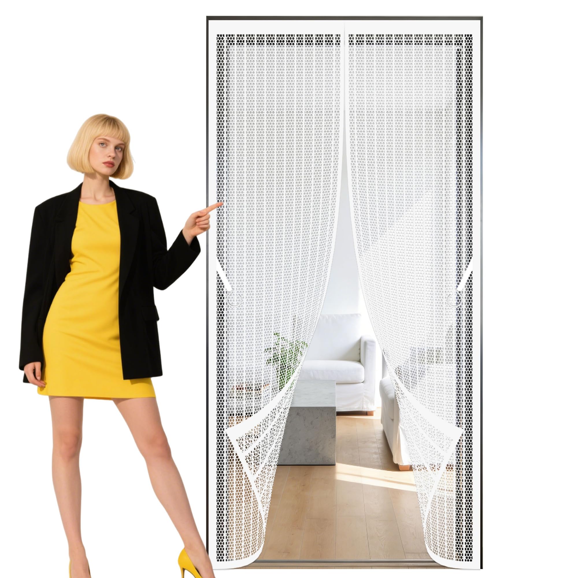 Gouer White Fly Screen For Doors 131 X 193 Cm Automatically Closes Mosquito Proof Door Curtains Hands Free Auto Closing Suitable For Patio Room Balcony Bedroom,