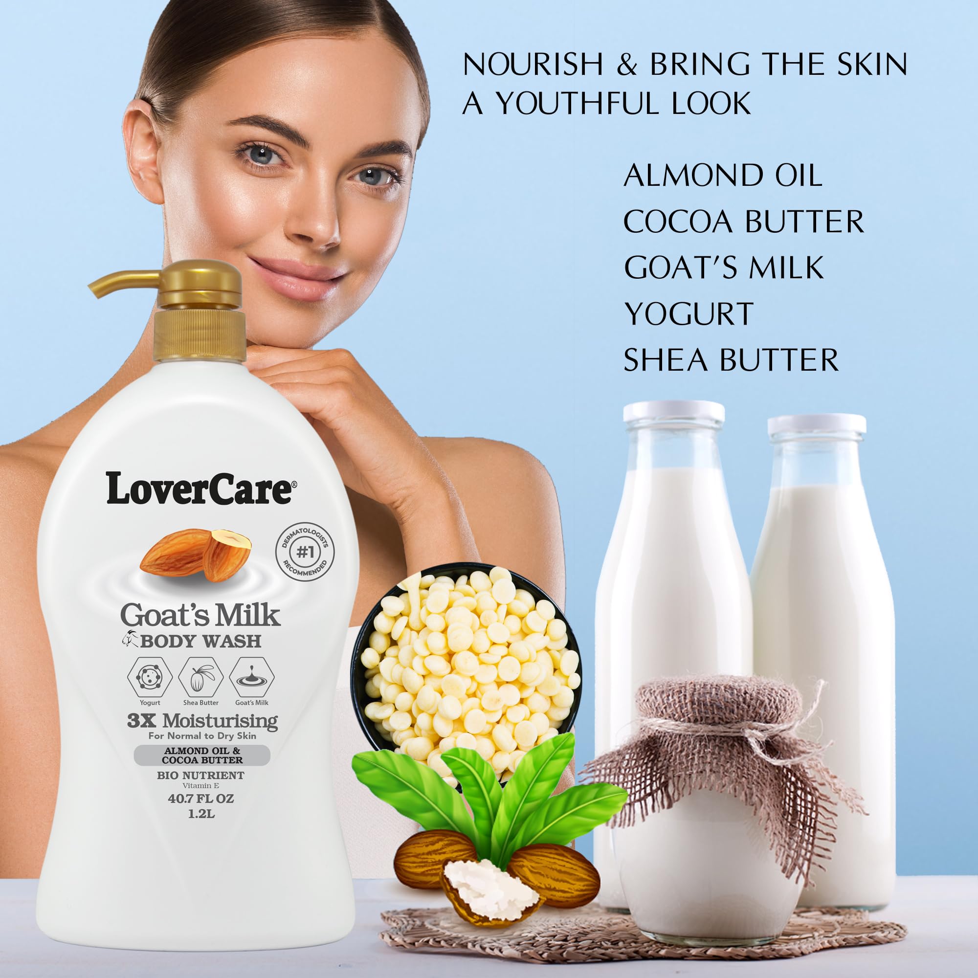 Lover's Care krem pod prysznic z kozim mlekiem 3x nawilżający plus bio odżywka (olej migdałowy i masło kakaowe) od Lover's Care