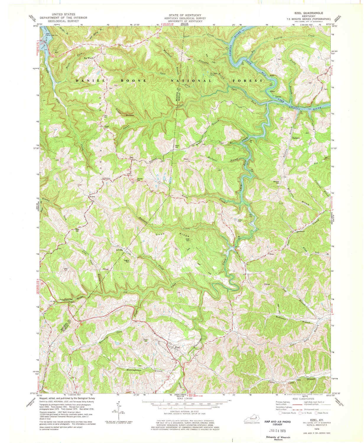 Ezel KY topo map, 1:24000 Scale, 7.5 X 7.5 Minute, Historical, 1978, Updated 1978, 27.4 x 22.5 in