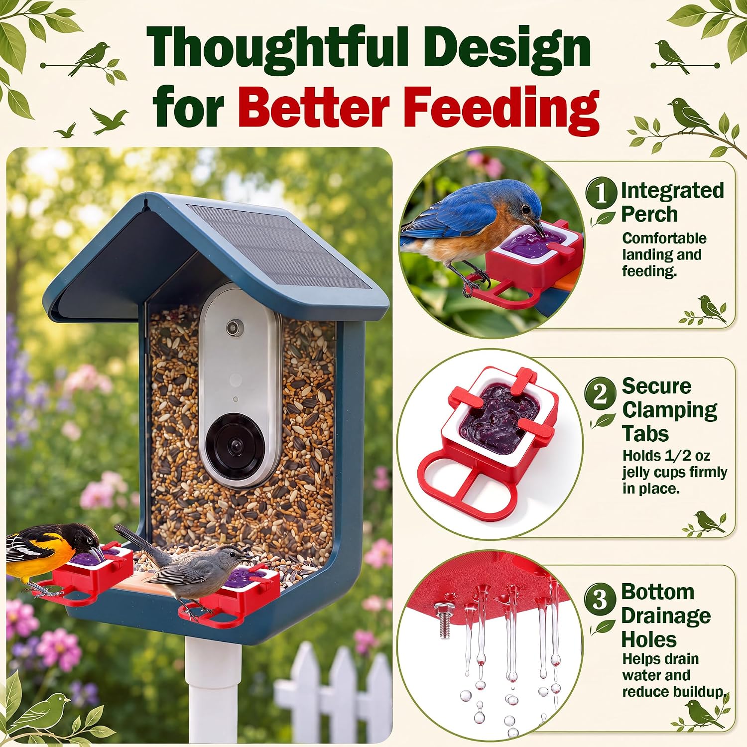 2 Pack Oriole Jelly Cup Feeder Compatible with Bird Buddy Feeder image 3