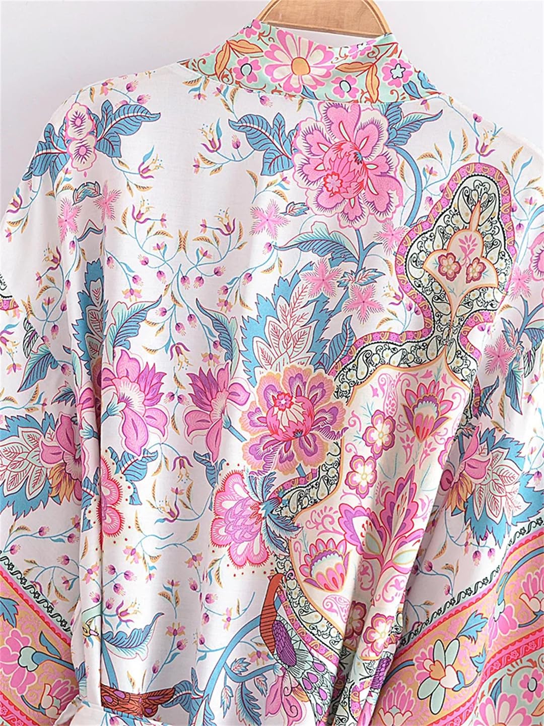 Disimlarl Kimono bohemio con estampado de manga murciélago para mujer, cuello en V, borla, manga larga, para cubrir el bikini