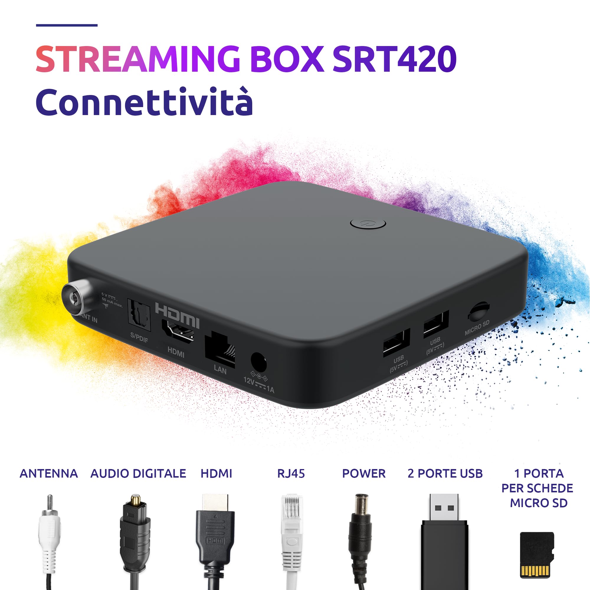 STRONG SRT420 TV Box Android TV 4K Con Porta Ethernet, DVB-T2, 2GB RAM + 16GB Memoria, Chromecast Integrato, WiFi, Assistente Vocale Google, HDR10+, Dolby Audio & Dolby Vision