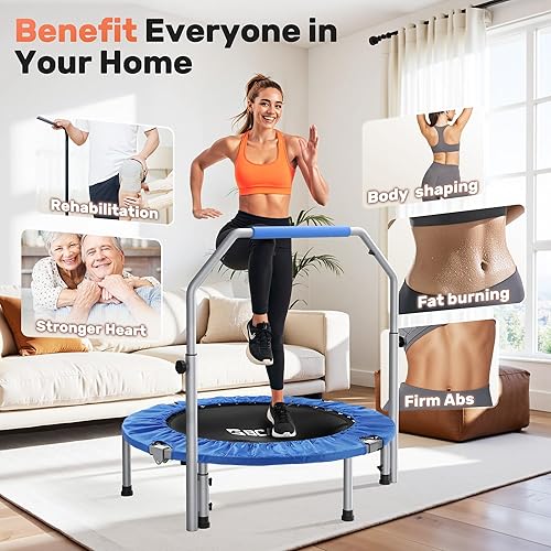 Miniatura 11 de BCAN Mini trampolín plegable de 40/48 pulgadas, carga máxima de 330 libras/440 libras, rebote de fitness con mango de espuma ajustable, trampolín